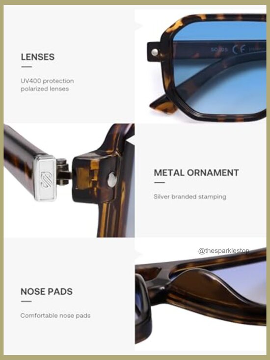 Retro Polarized Square Aviator Sunglasses UV400 Protection Unisex